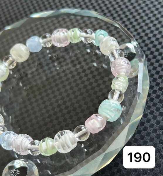 No.190 天然石ブレスレット パワーストーン ハンドメイド キャンディみたいなとんぼ玉 水晶