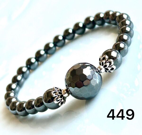No.449 天然石ブレスレット パワーストーン ハンドメイド ヘマタイト