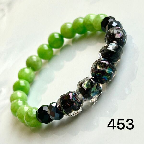No.453 天然石ブレスレット パワーストーン ハンドメイド ヴィンテージランプワークビーズ