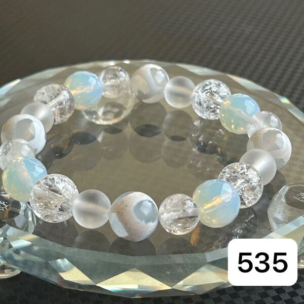 No.535 天然石ブレスレット パワーストーン ハンドメイド 亀甲天珠 虹入り水晶