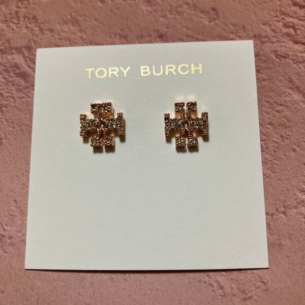 【新品未使用】TORYBURCH キラ パヴェロゴ スタッズピアス 両耳 トリーバーチ ロゴ ゴールドピンク