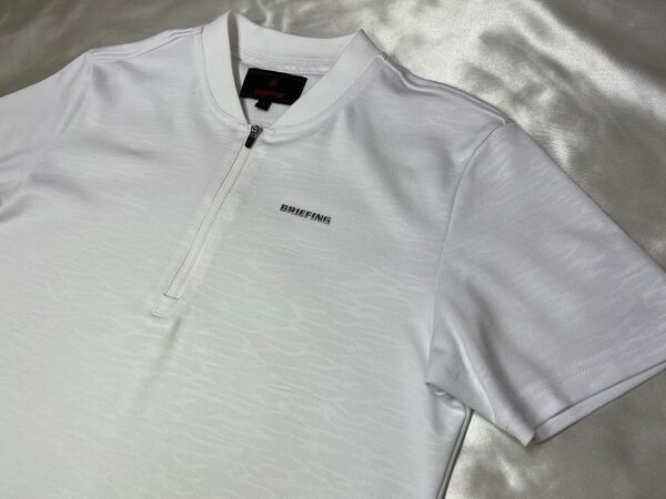 美品 正規品 BRIEFING GOLF ブリーフィング ゴルフ 半袖シャツ ジップアップ ハーフジップ ホワイト柄 S