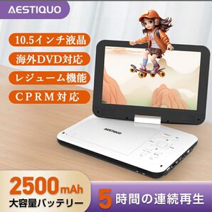 ポータブルdvdプレーヤー 12.5型 10.5インチ270°回転 SD/USB ホワイト