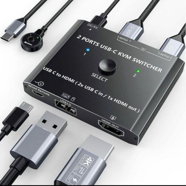 USB 切替器 4K 60Hz HDMI KVM 2入力1出力 各種ケーブル付