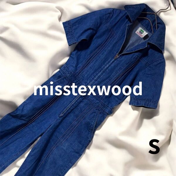 misstexwood デニムサロペット Sサイズ ジャンプスーツ ベルボトム つなぎ 綿100