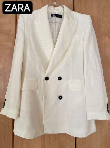 ZARA ダブルブレストジャケット リネン ホワイト レディース