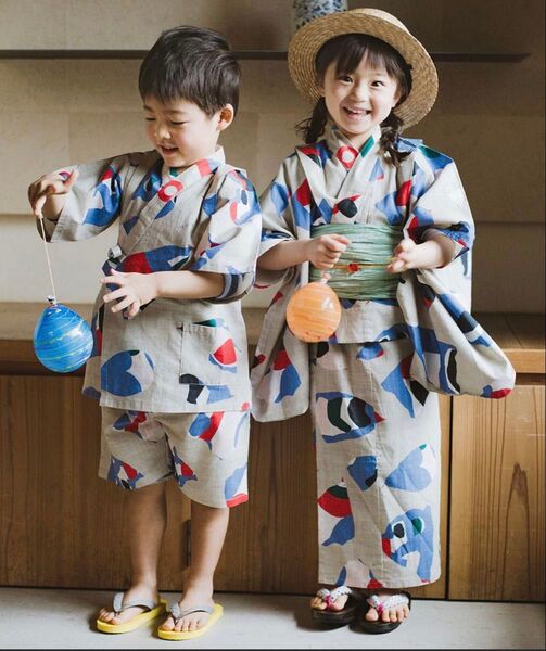 フェリシモMama 甚平 レトロ 浴衣 子供 キッズ 110-120