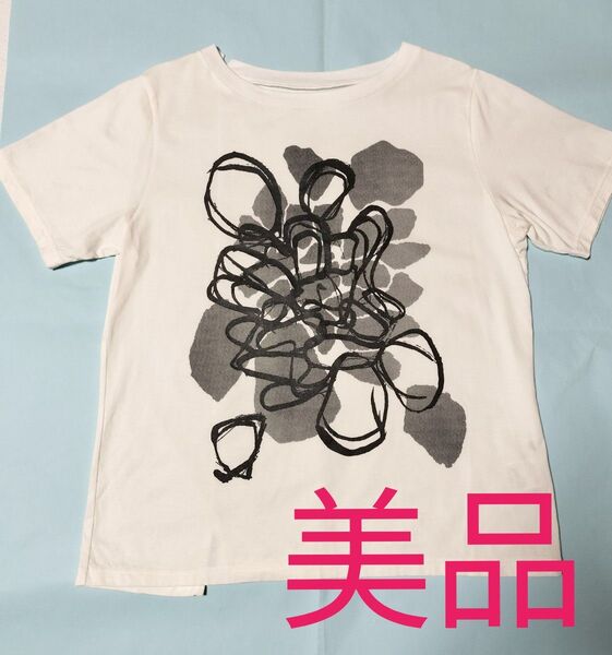 センソユニコ 慈雨 プリント柄 白コットンTシャツ 40サイズ