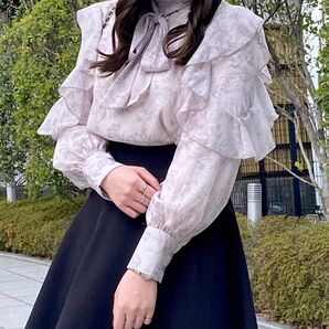 INGNI(イング)袖フリル花柄シアーブラウス ピンク