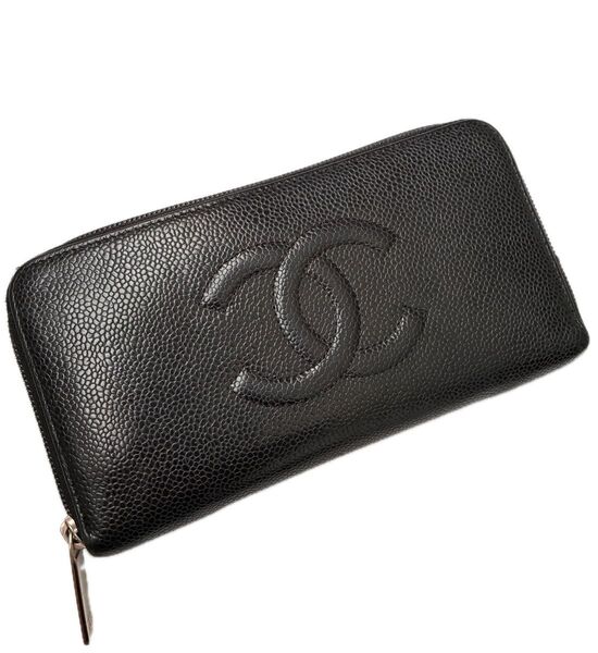CHANEL キャビアスキン 長財布 シャネル ラウンドファスナー ココマーク