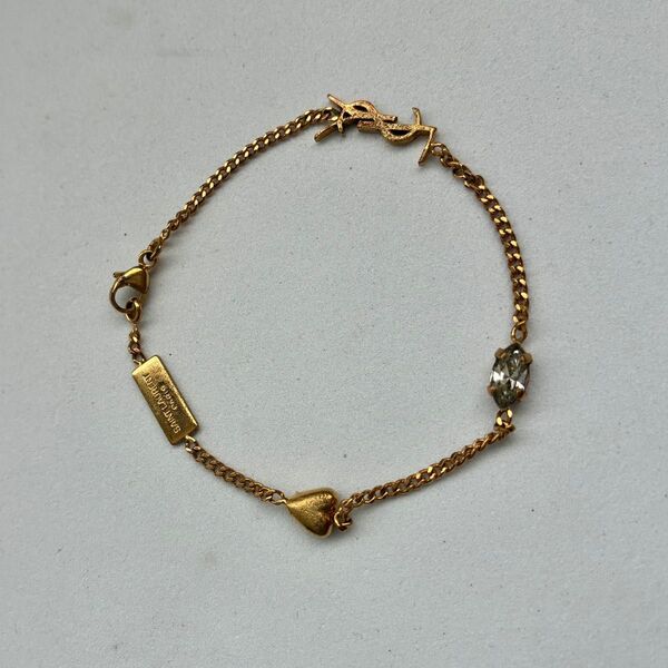 YSL サンローラン ビジュー ストーン ロゴ ブレスレット ハート ゴールド アクセサリー