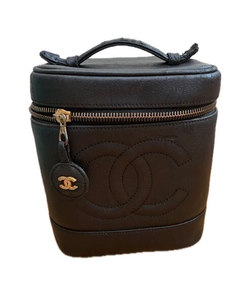 シャネル CHANEL キャビアスキン バニティ ハンドバッグ ポーチ ココマーク ブラック