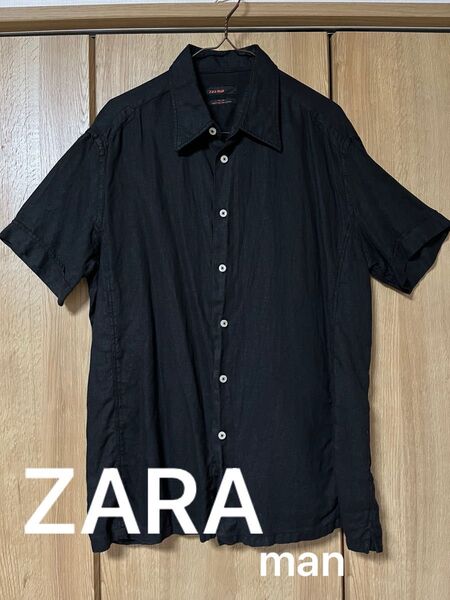 ZARA man リネン半袖シャツ ブラック