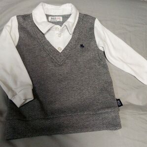 POLO baby トップス ヘリンボーン柄 グレー×ホワイト