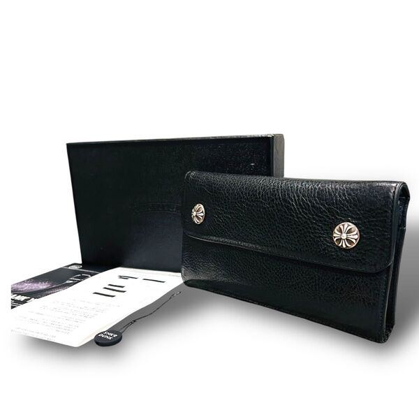 Chrome Hearts クロムハーツ ウェーブ ウォレット 長財布 クロスボタン メンズ ブラック