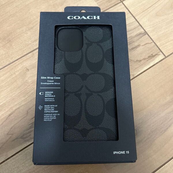 コーチ iPhone15 スマホケース 小物 COACH CT682 チャコール シグネチャー キャンバス ケース