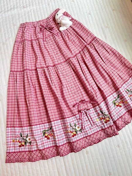 ピンクハウス 野薔薇 チェリー さくらんぼ スカート 綿ローン チェック
