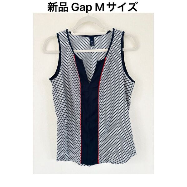 【新品M】ギャップGap ストライプ Vネック ノースリーブ ネイビー トップス ボーダー