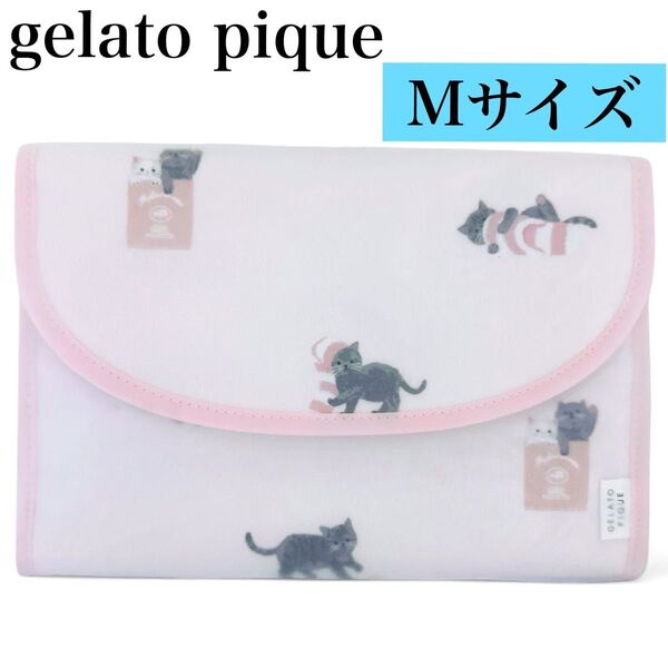 新品*ジェラートピケ*プレイフル キャット 母子手帳ケース ジャバラ M ピンク