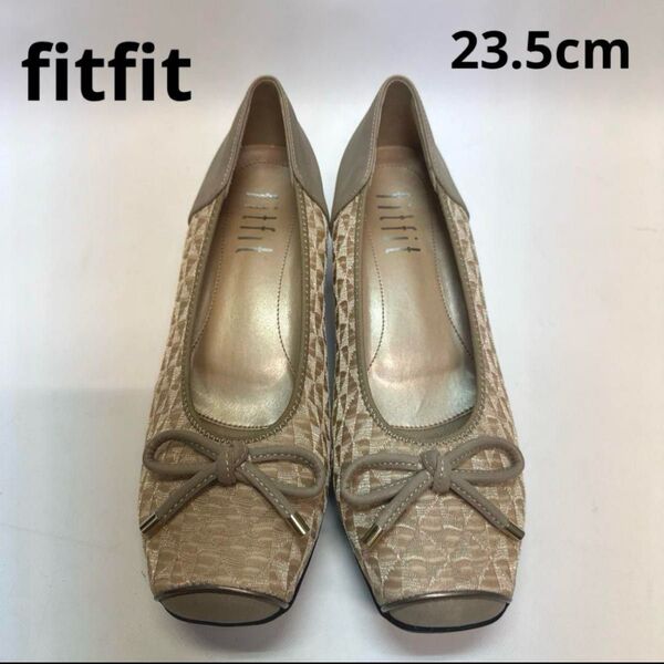 フィットフィット 撥水バレエパンプス ストレッチ素材 リボン 定番 23.5