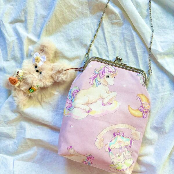 がま口ポシェット ハンドメイド バック スマホポシェット ショルダーバッグ ユニコーン 夢かわいい