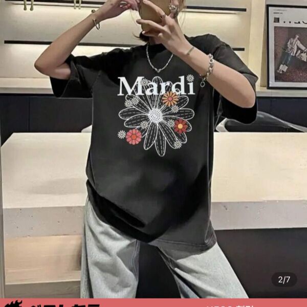 Mardi Tシャツ 花柄 ロゴ ブラック