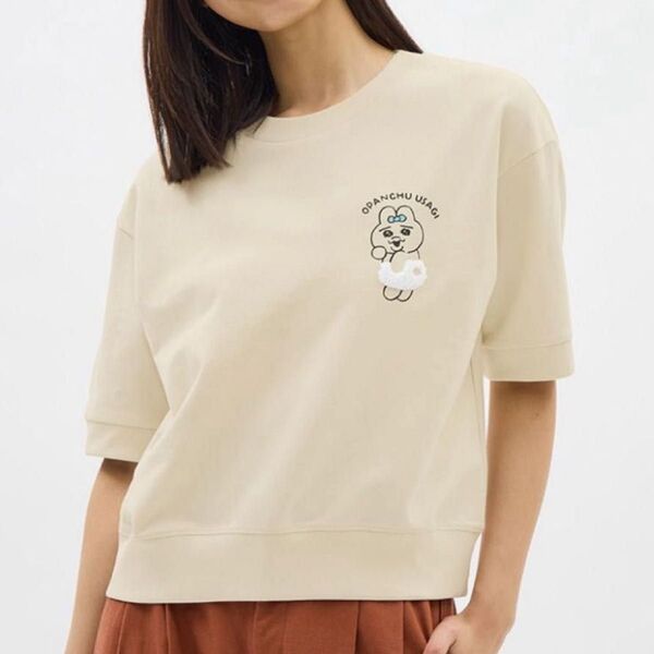 おぱんちゅうさぎ5分袖Tシャツ Mサイズ ベージュ 【新品未使用タグ付】