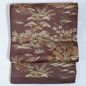 OF189 袋帯 美品 紫 茶 匿名配送 正絹