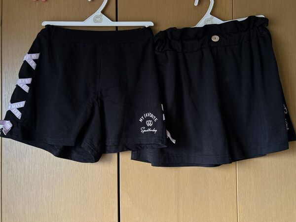 ストレッチ素材の黒フレアショートパンツ2枚セット140センチ