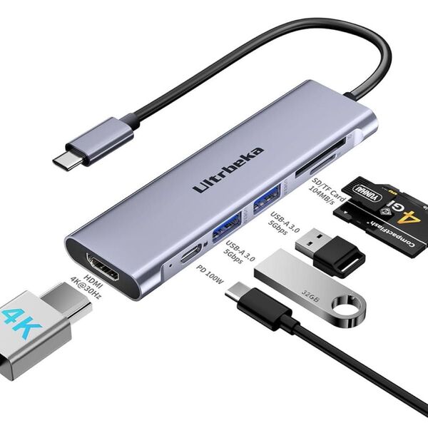 USB C ハブ 7in1 アダプタ|100W PD充電対応・4K HDMI・MicroSD/SDカードリーダー搭載