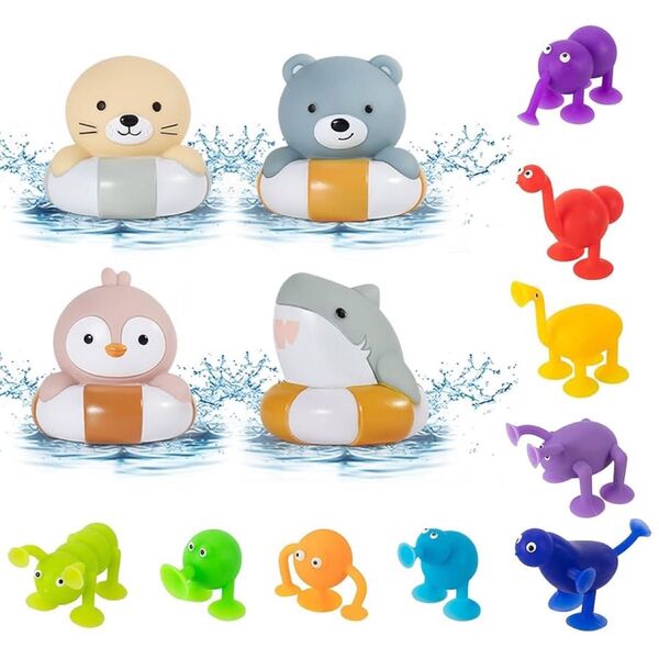 お風呂おもちゃセット かわいい飾り(4点)&吸盤付きおもちゃ(9点) 赤ちゃん 幼児向け 知育玩具 楽しい水遊び