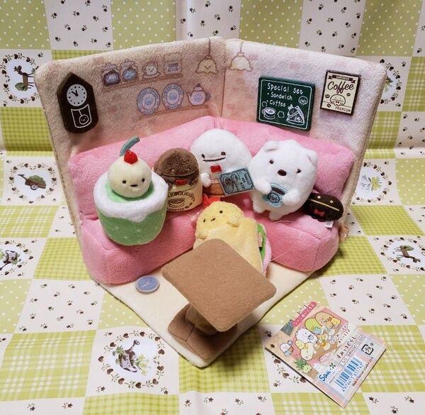 喫茶すみっコ シーンぬいぐるみ しろくま えびふらいのしっぽ まめマスター おばけ店員 メロンソーダ 【すみっコぐらし】