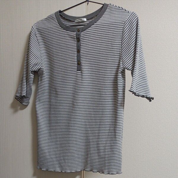 しまむら ボーダーTシャツ 6分袖 グレー×ホワイト Mサイズ