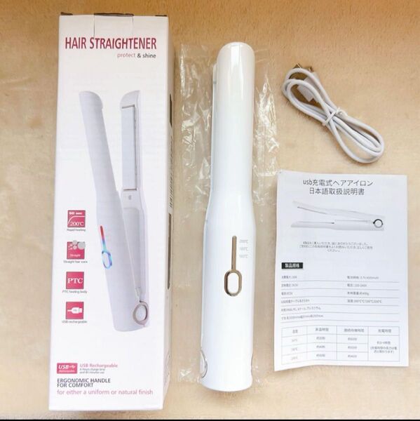 usb充電 コードレス ヘアアイロン 2WAY ストレート カール マイナスイオン ミニコテ 急速加熱 ヘアー コンパクトアイロン