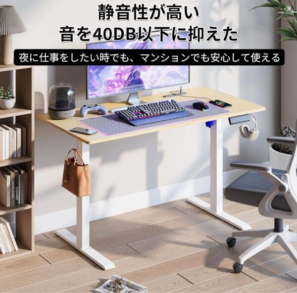 昇降机 ゲーミングデスク パソコンデスク PC机 幅120 奥行60 コンセント4口 電動 昇降式デスク メモリー機能