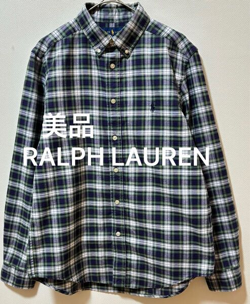 美品 RALPH LAUREN ラルフローレン ポニー刺繍 タータンチェック柄 ボタンダウン長袖シャツ