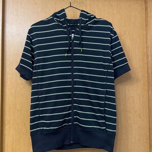 UNIQLO ストライプ フード付き 半袖パーカー M-L