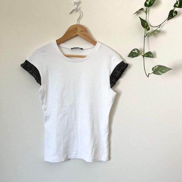 【ZARA】ザラ Tシャツ カットソー トップス 白 ホワイト ラメ入り S