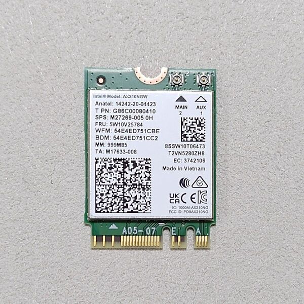 新品未使用☆Intel AX210NGW Wi-Fi 6E Bluetooth 5.3 M.2 無線LANカード 802.11ax