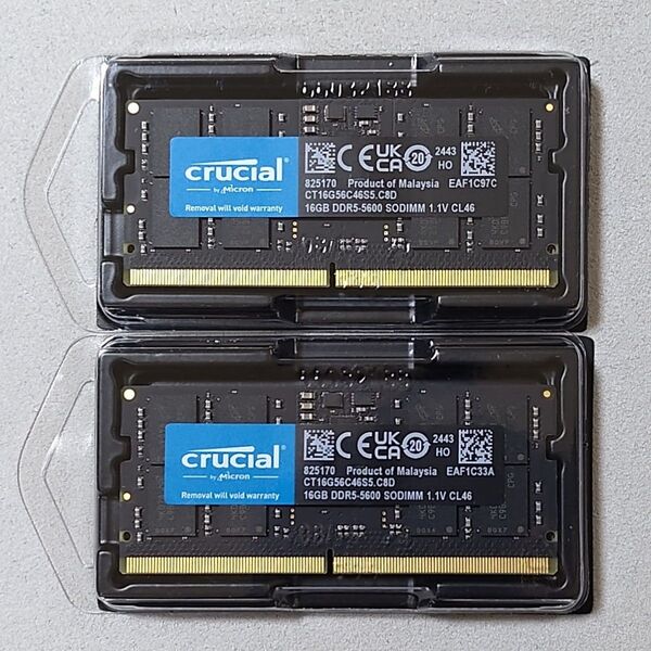 新品未使用☆Crucial DDR5-5600 16GB 2枚組 計32GB SODIMM ノートPC用