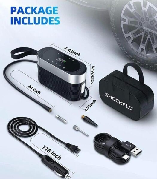 ◆ShockFlo:電動空気入れ:エアーコンプレッサー:7800mAh