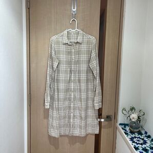 麻100% シャツワンピース