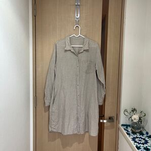 麻100% シャツワンピース
