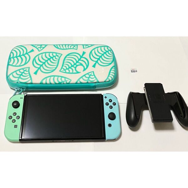 Nintendo Switch 有機EL 本体 ジョイコン あつまれどうぶつの森カラー ケース グリップ microSDカード