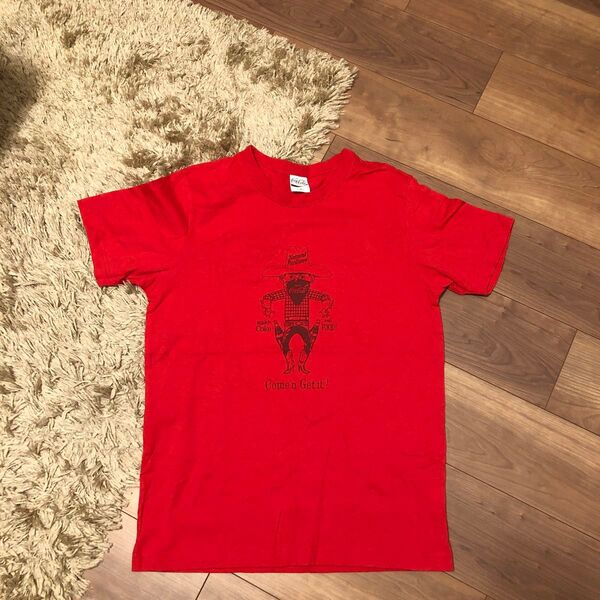 未使用 GU ジーユー コカコーラ コラボ◆Tシャツ/M ロゴプリント レッド色系