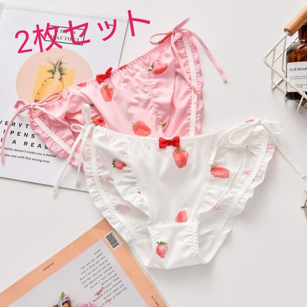ゆめかわいい紐パンツ レディースショーツ 下着セット ホワイトピンク いちご苺m16 M L 女性下着 ランジェリー パンツ