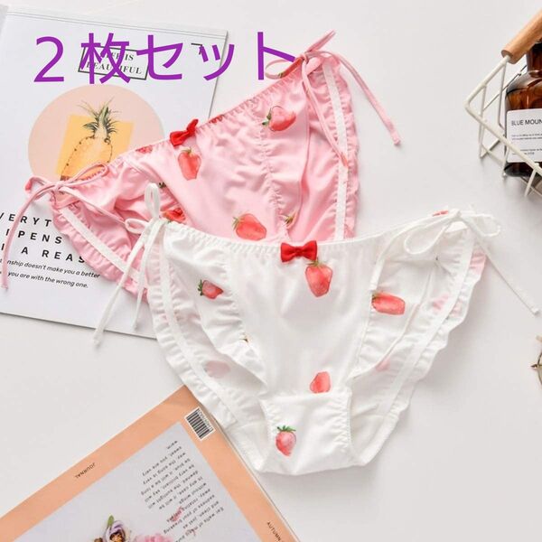 ゆめかわいい紐パンツ レディースショーツ 下着セット ホワイトピンク いちご苺m16 M L 女性下着 ランジェリー パンツ