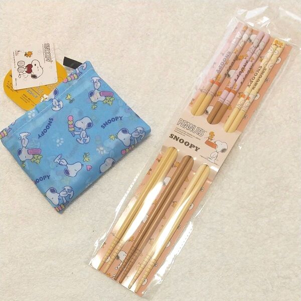 【新品】エコバッグ 菜箸 3膳 スヌーピー アイスクリーム 可愛い 折り畳み 軽量 竹 料理