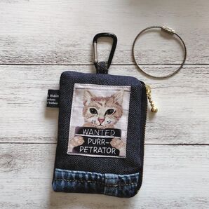 I10 デニムリメイク カラビナつき ポーチ * ネコ CAT