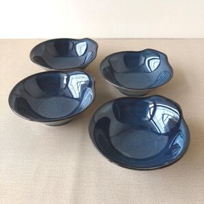 【4枚】新品 日本製 美濃焼 窯変ネイビー とんすい 手付き 小鉢 軽い